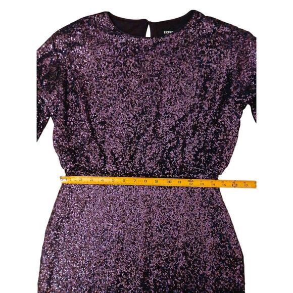 Sequins Strong Shoulder Mini Dress M Purple Holiday Party New Year Sparkle Shiny - Picture 12 of 16